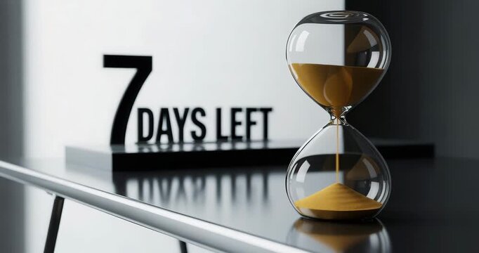 Deadline looming with hourglass and 7 days left on countdown