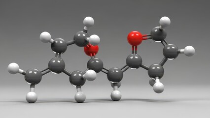Fototapeta premium A 3D ball-and-stick model of an organic molecule with carbon, oxygen, and hydrogen atoms.