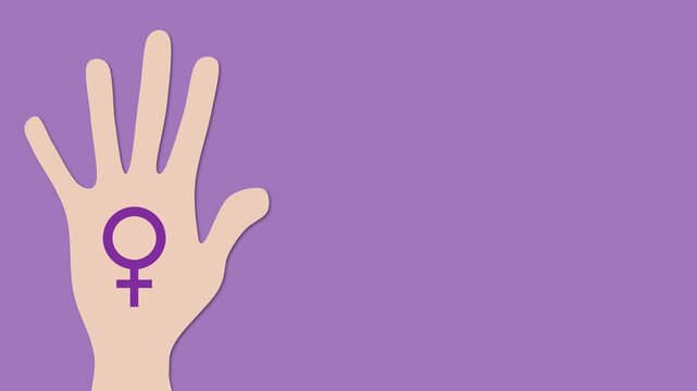 raised palm hand Women's Day background illustration  with copy space