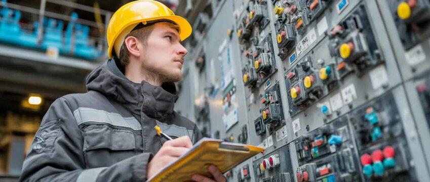 Engineer and the power plant's 115kV control and protection panel
