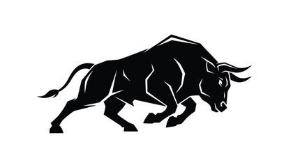 Fototapeta premium Powerful black and white charging bull logo icon for aggressive design concepts