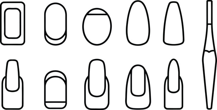 Collection of stylized nail shapes and nail file outline