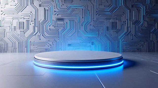 Futuristic circuit board with glowing platform