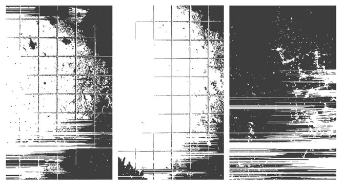 Three Vertical Grunge Grid and Scratch Texture Set Black and White Backgrounds