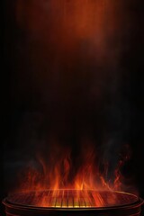 Dramatic Orange Flames and Smoke Erupting From a Circular Grill in a Dark Background Creating a Fiery and Intense Atmosphere