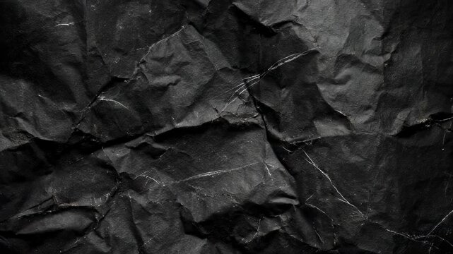 Dark, crumpled paper texture with fine, white, thread-like lines and varied shadows