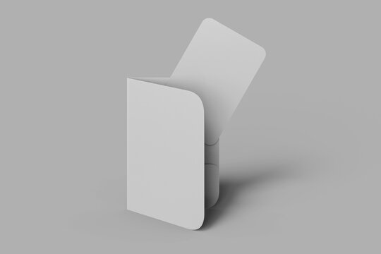 blank vertical hotel guest room entry access key card with slipcase holder in rounded rectangle 3d render mockup template design standing view