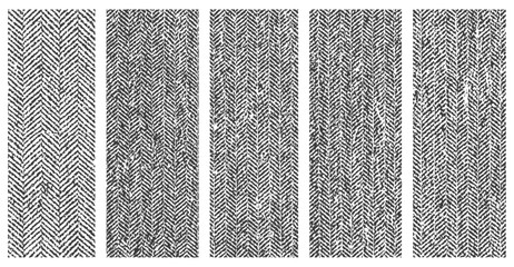 Distressed Herringbone Vector Textures Set Grungy Black and White Tweed Woven Fabric Pattern Collection