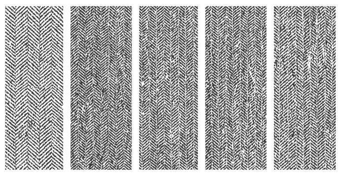 Distressed Herringbone Vector Textures Set Grungy Black and White Tweed Woven Fabric Pattern Collection