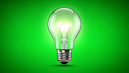 A glowing incandescent lightbulb shines brightly against a vibrant green backdrop, its filament illuminating