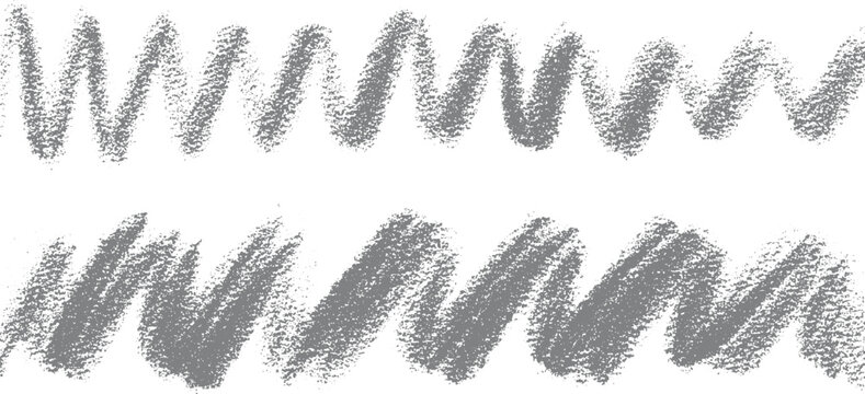 Two rows of textured grey crayon scribbles on white background mark