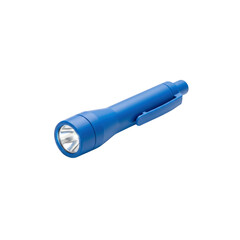 Blue pen style LED flashlight isolated On Transparent Background