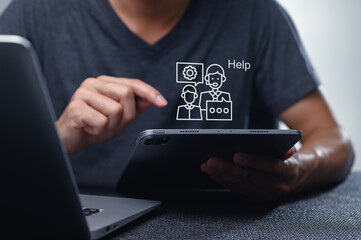 Man Seeking Assistance with Technology on a Digital Device