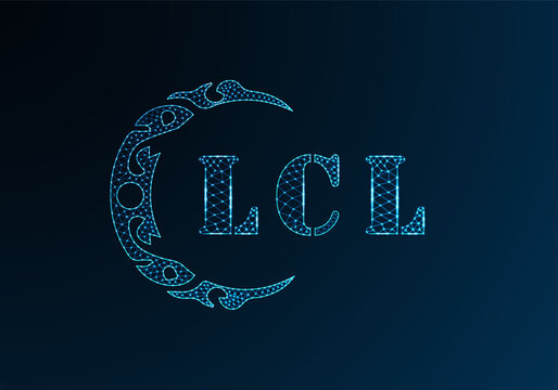 Low poly letter logo LCL design. LCL letter logo low poly vector design on blue color gradient background. LCL logo low poly design