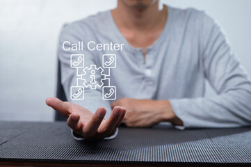 Professional Man Showing Call Center Concepts with Hand Gesture