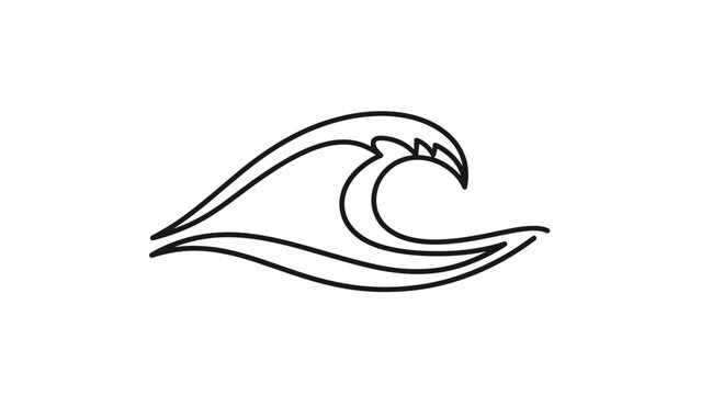 Simple and clean continuous line drawing of an ocean wave, representing the sea, surfing, and nature in a minimalist and modern black and white icon style.