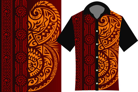 Vibrant Tribal Art Inspired Aloha Shirt for Summer Fashion, Abstract tribal Shirt Vector Design Template, Polynesian Tribal Jersey background, Creative clothes texture, Traditional sportwear dress.