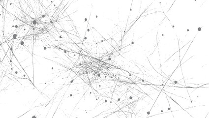 Fototapeta premium Chaotic network of thin grey lines and scattered dark grey dots on a white background abstract texture