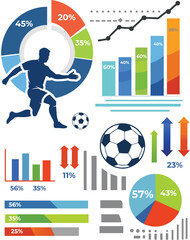 Soccer Analytics Infographic with Player Silhouette and Data Charts