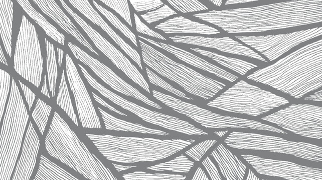 Abstract grey and white textured pattern with intersecting lines and organic shapes