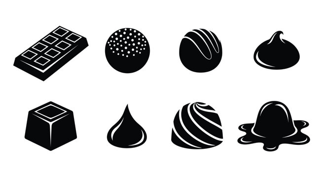Various chocolate shapes and forms in a black silhouette