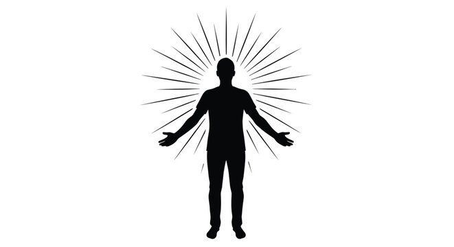 A person with outstretched arms and radiating lines a striking silhouette