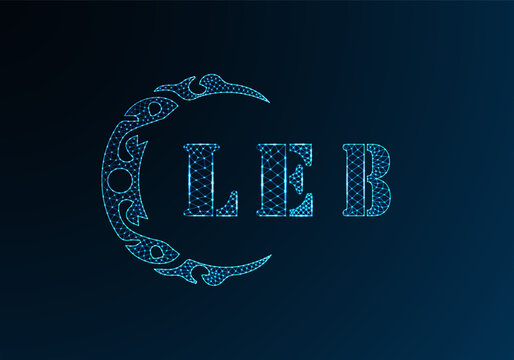 Low poly letter logo LEB design. LEB letter logo low poly vector design on blue color gradient background. LEB logo low poly design
