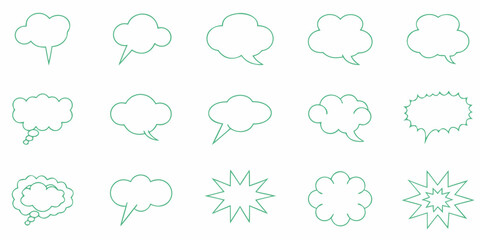 Collection of light green speech bubbles and thought bubbles in various shapes © Sabuj