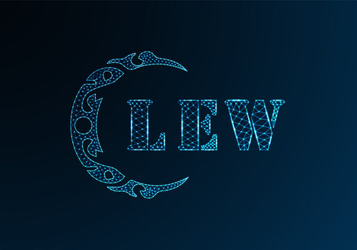 Low poly letter logo LEW design. LEW letter logo low poly vector design on blue color gradient background. LEW logo low poly design