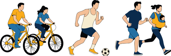 Obraz premium Man and woman playing soccer cartoon illustration