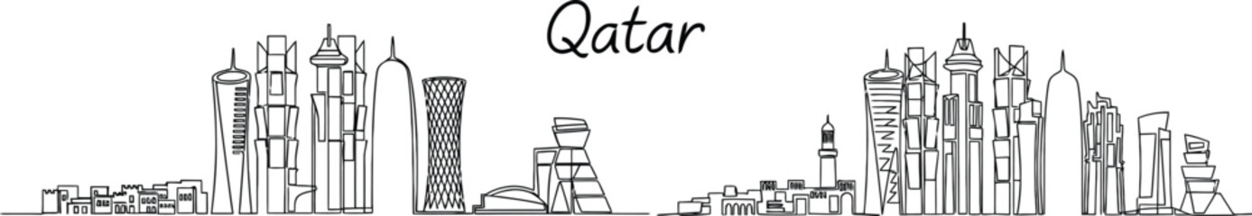Sketch of the qatar skyline featuring modern architecture and city buildings