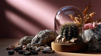 Glass dome containing a mini desert ecosystem