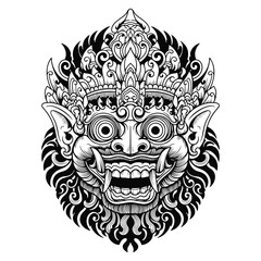 Obraz premium Balinese barong mask line art tattoo design