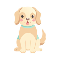 Cute puppy with a blue collar sitting and looking up with big, sad eyes. Vector