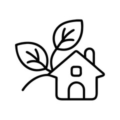 A minimalist line drawing of a house with a leafy plant growing on top. Vector