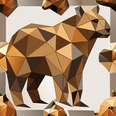 A majestic geometric bear standing on a snowy mountain peak with a clear blue sky Vector
