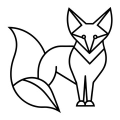 A detailed line drawing of a fox standing on its hind legs with a bushy tail. Vector