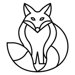 A stylized black and white illustration of a fox sitting on a crescent moon Vector