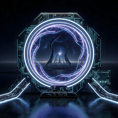 Futuristic scifi portal a 3d render of a technological gateway
