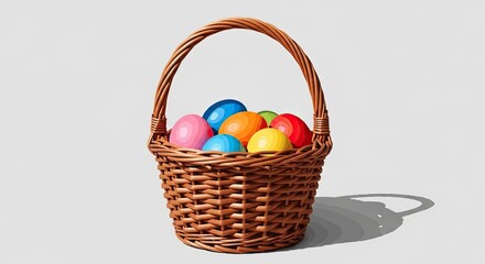 Easter day celebration with colorful eggs in a woven basket