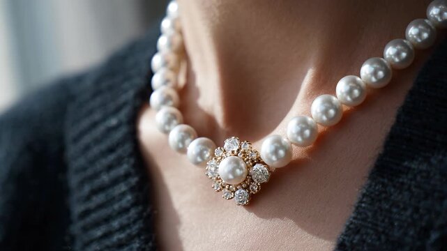 Elegant pearl necklace, Classic pearl necklace composed of radiant white pearls