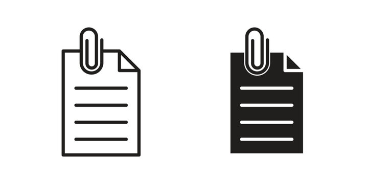 Attach document icon and Symbols Collection. Simple Flat Outline Stroke