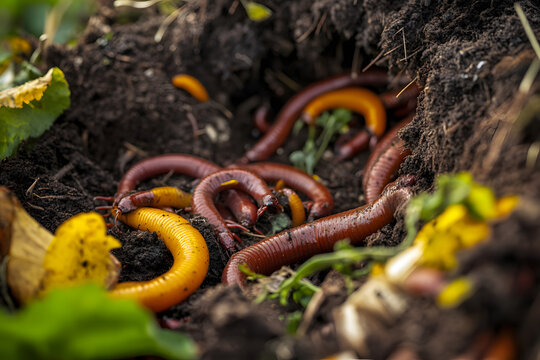 Vermicomposting Process Highlighting Wiggling Red Wigglers