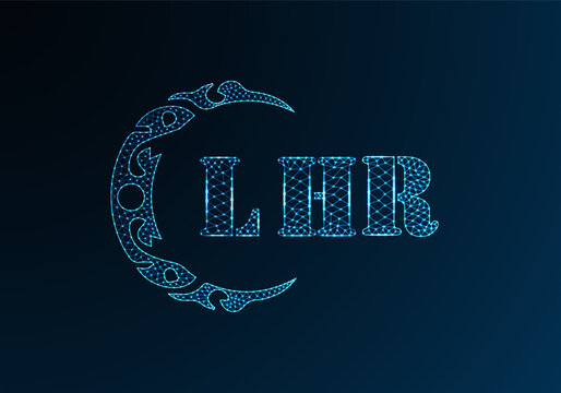 Low poly letter logo LHR design. LHR letter logo low poly vector design on blue color gradient background. LHR logo low poly design