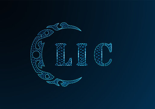 Low poly letter logo LIC design. LIC letter logo low poly vector design on blue color gradient background. LIC logo low poly design