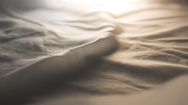 Abstract closeup of crumpled fabric texture with soft light and shadows creating a dynamic and artistic background.