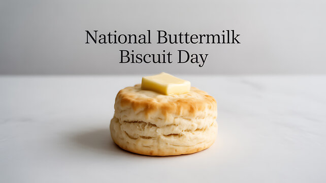 A buttermilk biscuit topped with a pat of butter on a marble surface, celebrating National Buttermilk Biscuit Day