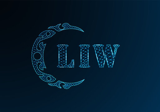 Low poly letter logo LIW design. LIW letter logo low poly vector design on blue color gradient background. LIW logo low poly design