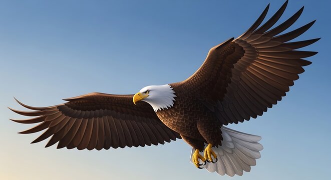 A majestic bald eagle in flight, soaring through a clear blue sky with outstretched wings and sharp talons, whisk_h40o5q_via_RJ_Whisk_Auto.jpg