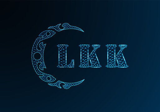 Low poly letter logo LKK design. LKK letter logo low poly vector design on blue color gradient background. LKK logo low poly design